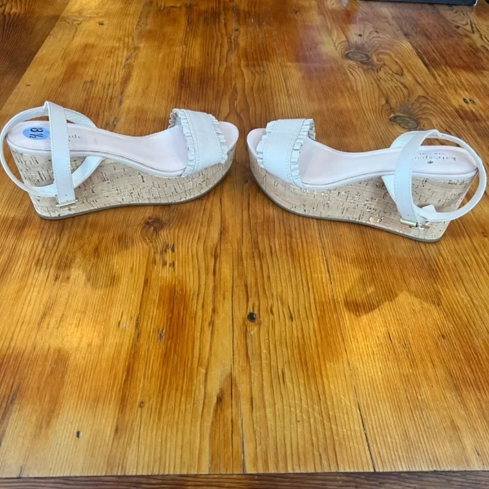 Kate‎ Spade Tomas Bone Light Pink Leather  & Cork Wedge Sandals Women's